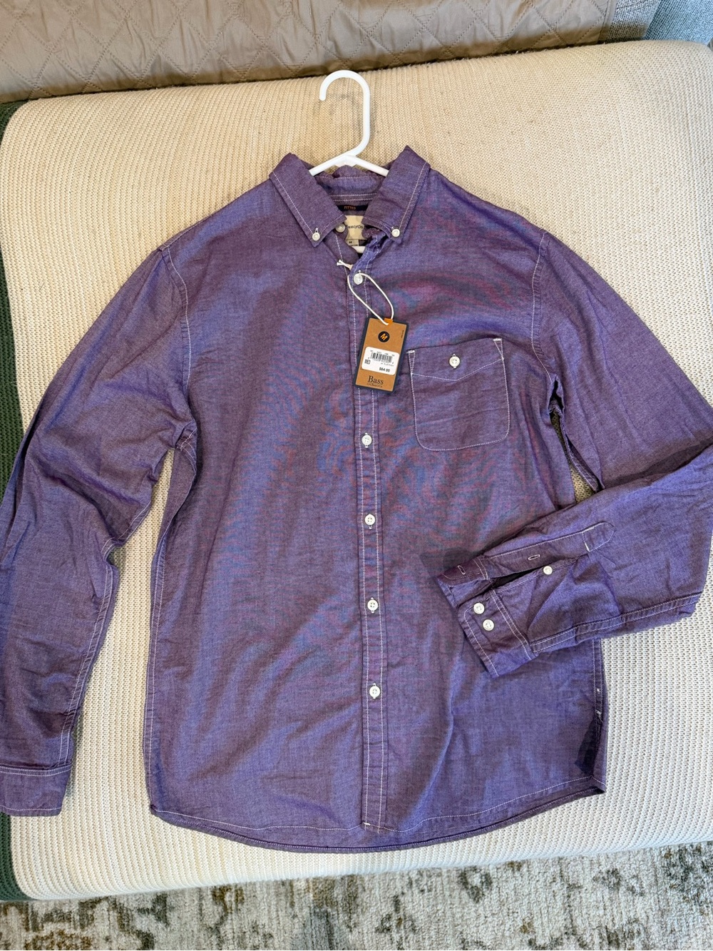 NWT Men's Long-Sleeve Button-Down Shirt in Purple with Chest Pocket